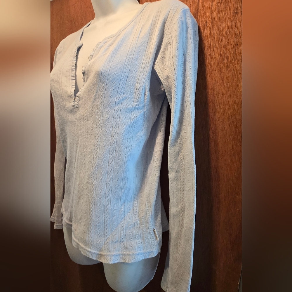 Abercrombie & Fitch Light Blue Long Sleeve Eyelet Top SzL - Picture 5 of 8